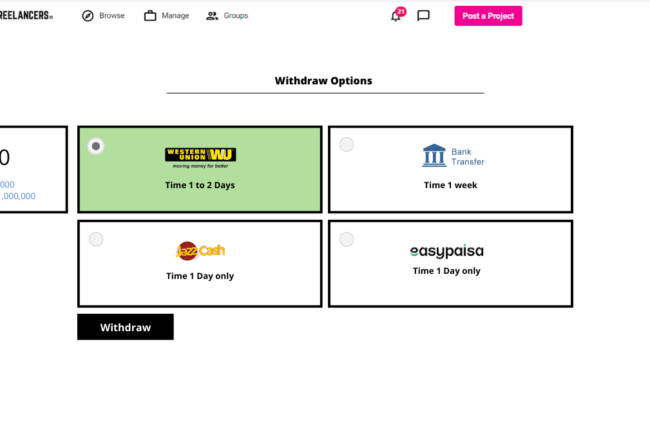 Pakfreelancers Withdraw Options